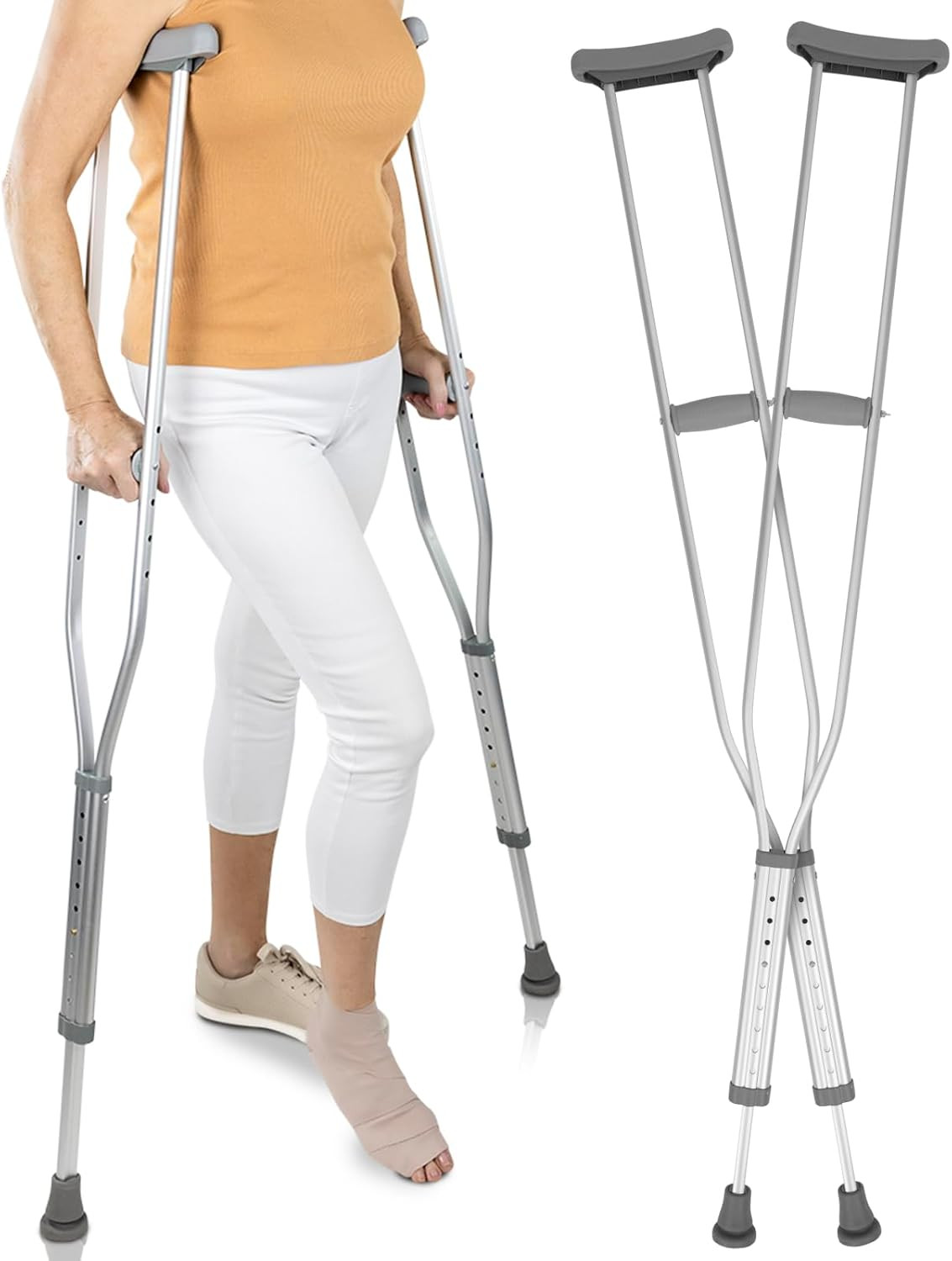 Crutches for Adults - Pair of Adjustable, Lightweight, Aluminum Walking Crutches