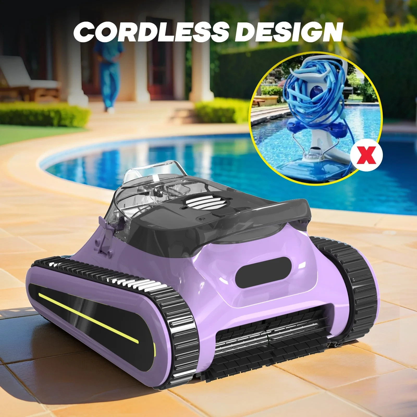 Seauto Cordless Robotic Pool Cleaner Sonar Navigation Wall Climbing APP Support
