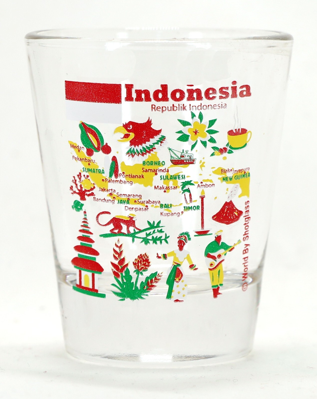 Indonesia Landmarks and Icons Collage Shot Glass