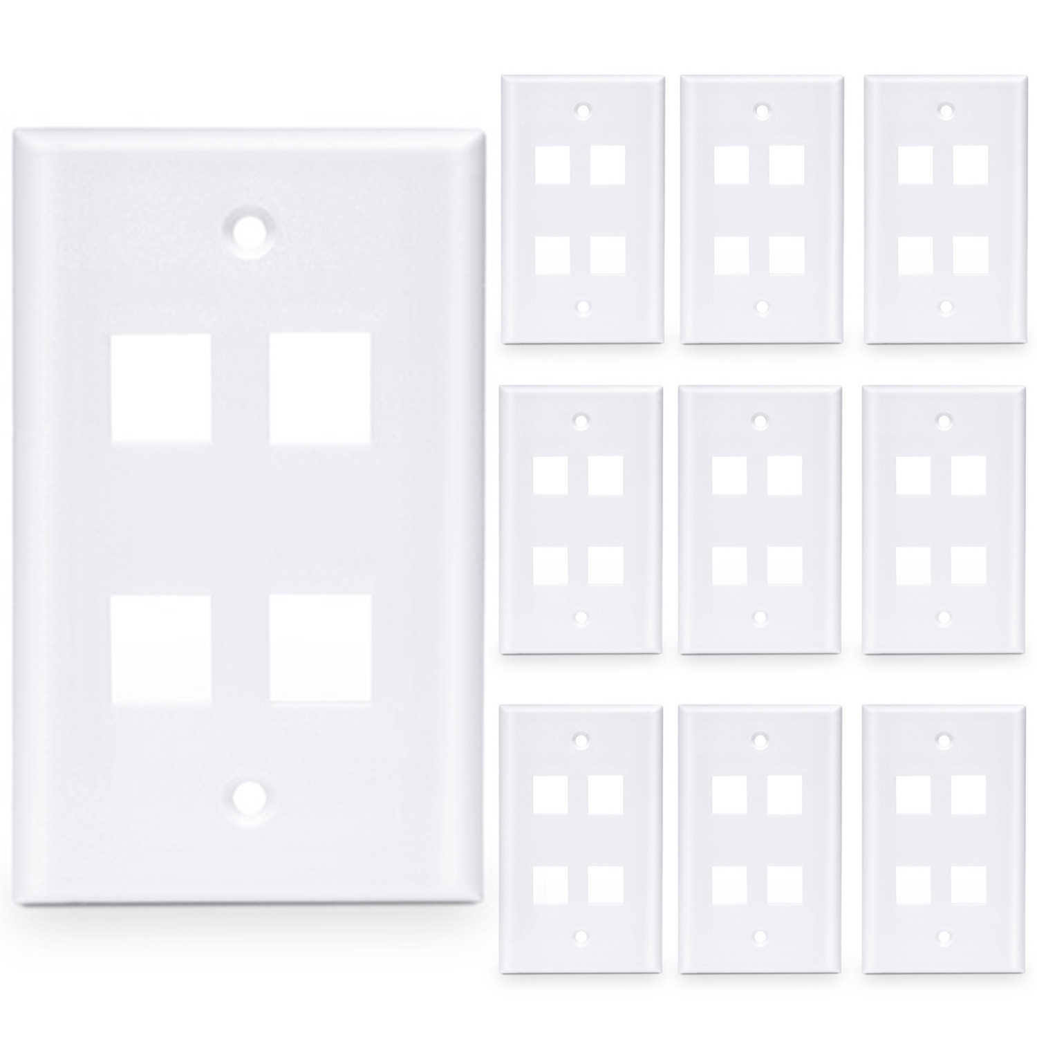 50 Pcs - 4 Port Wall Plate Keystone RJ45 Cat6 Cat5e Insert Jack White WallPlate