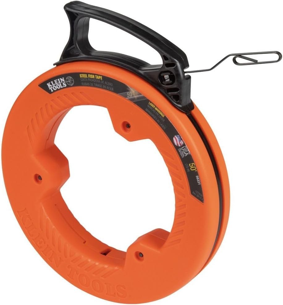 56331 50-Foot Electrical Fish Tape, Steel Wire Puller with Double Loop Tip, O...