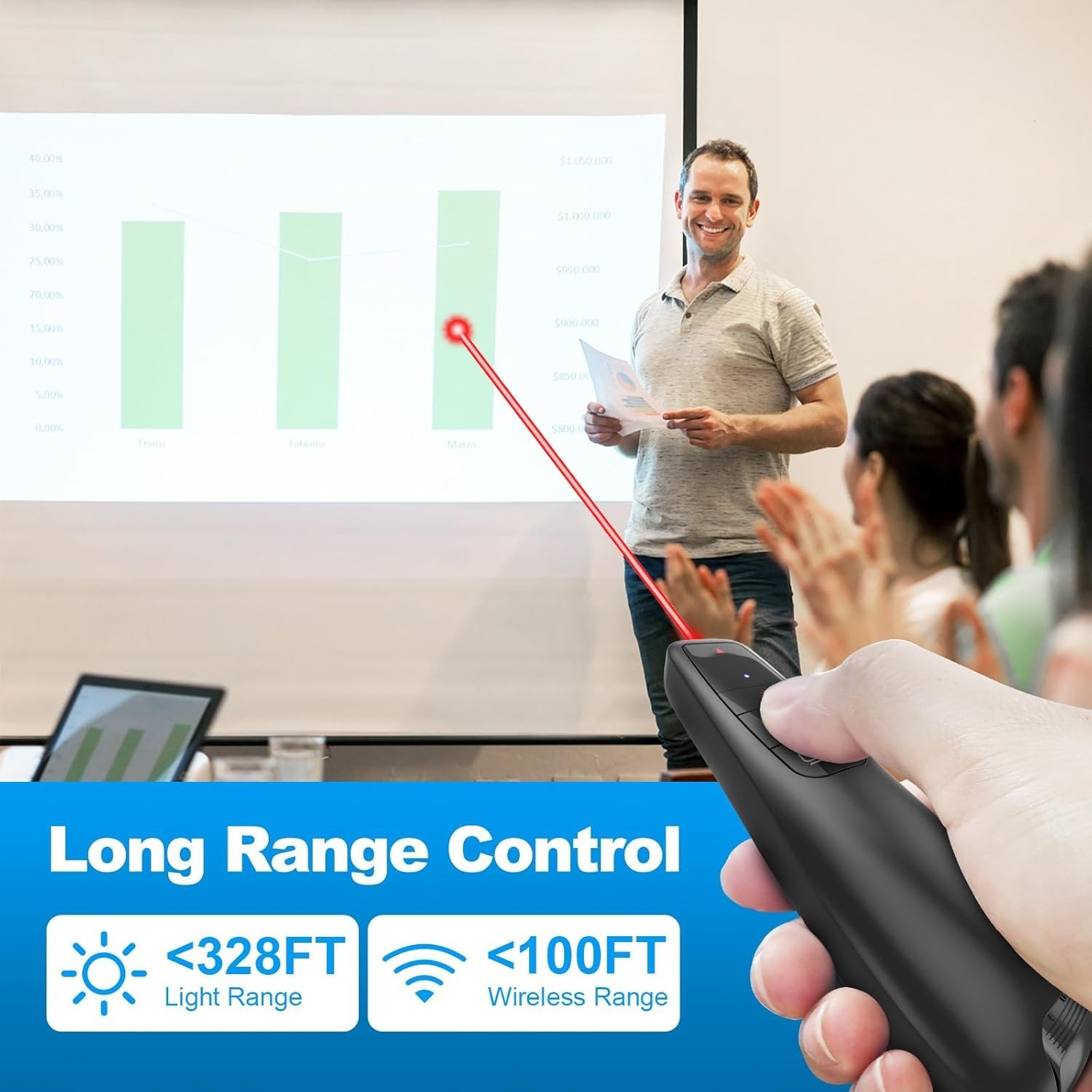 USB Wireless Presenter PPT Remote Laser Pointer For Laptop Mac,Computer latest