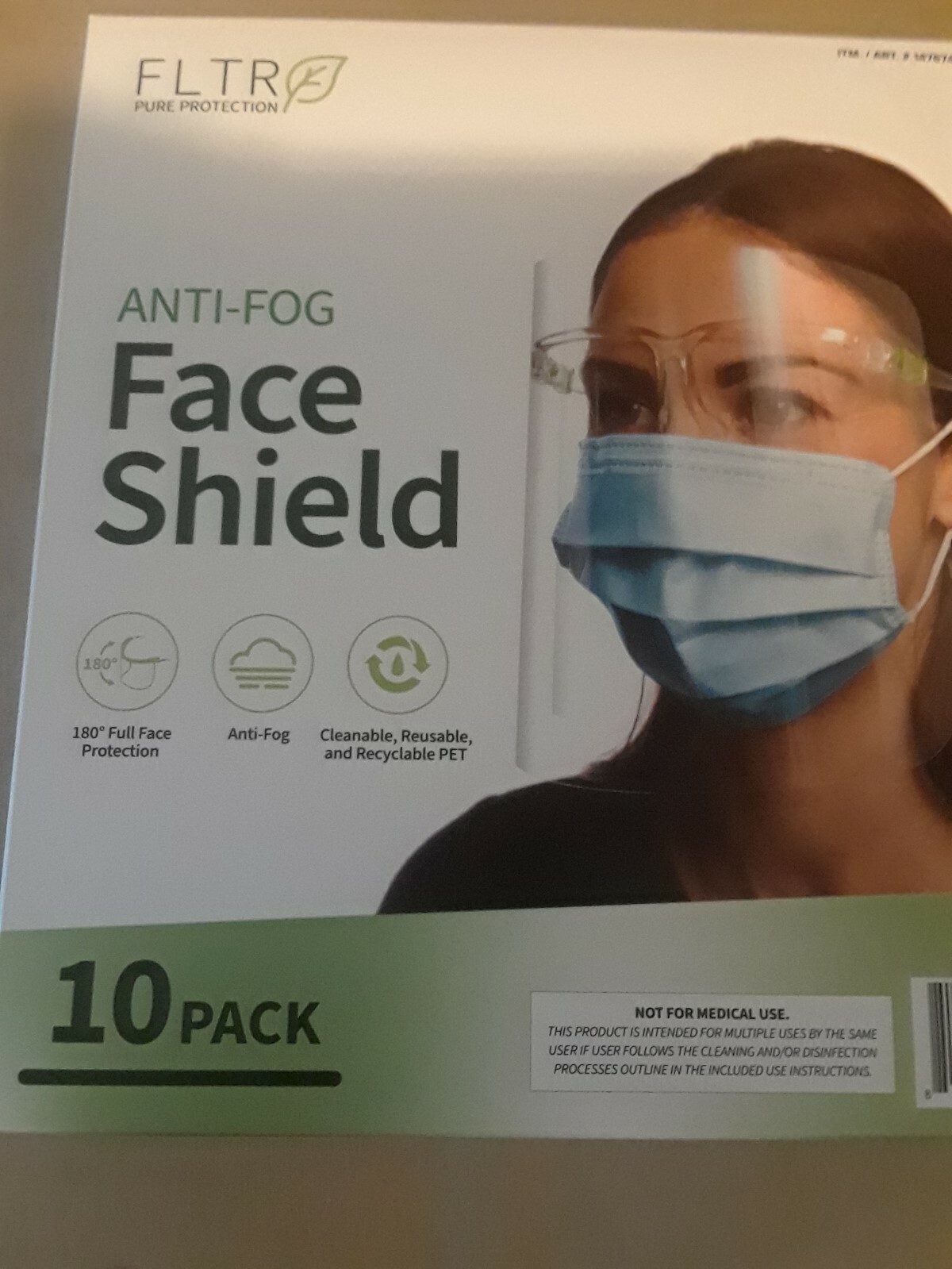 Face Shield: Anti-Fog;  Full Face;  Cleanable, Reusable; 10 PK-New (price drop)