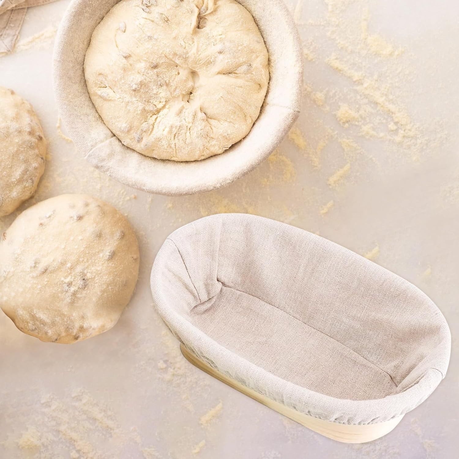 Bread Proofing Basket Set 2 Pack Rattan Sourdough Baskets for Baking
