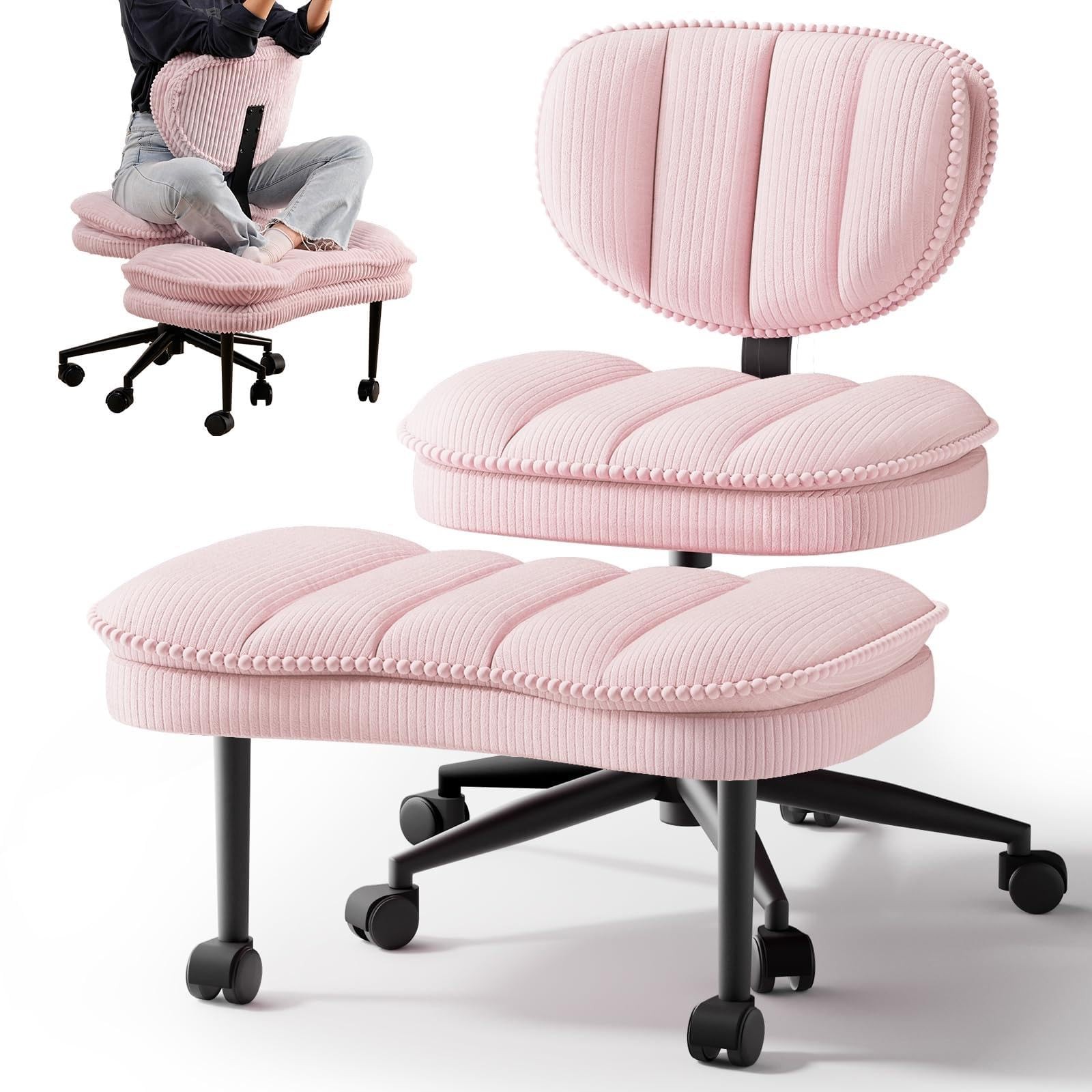 Wide Tall Cross Legged Office Chair Padded for Seat Ergo Lumbar Adj Height Pink