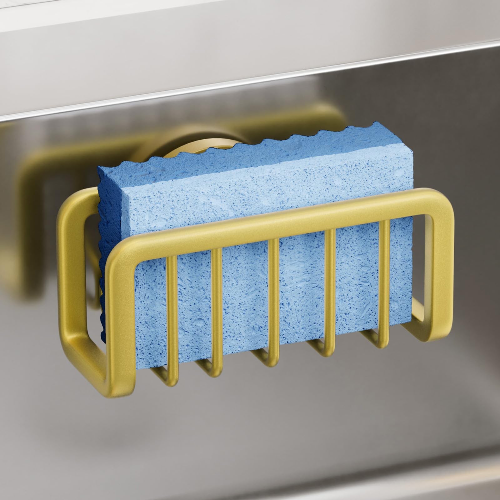 Sponge Holder Kitchen Sink Strong Suction Cup Rustproof Aluminum Caddy Gold