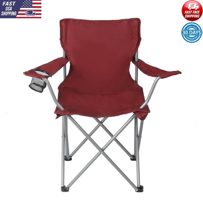 Folding Camp Chair W/ Cup Holder Portable Outdoor Seating Compact Lightweight US