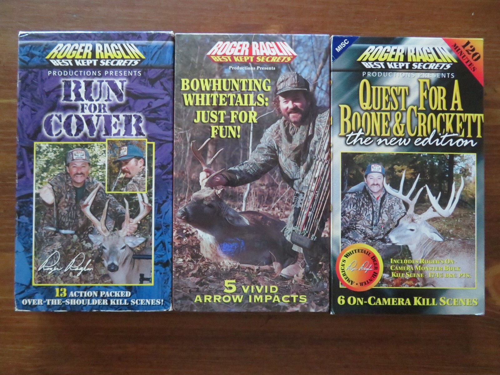 3 ROGER RAGLIN DEER HUNTING VHS Tapes LOT; BOWHUNTING WHITETAIL FOR FUN. Sports.