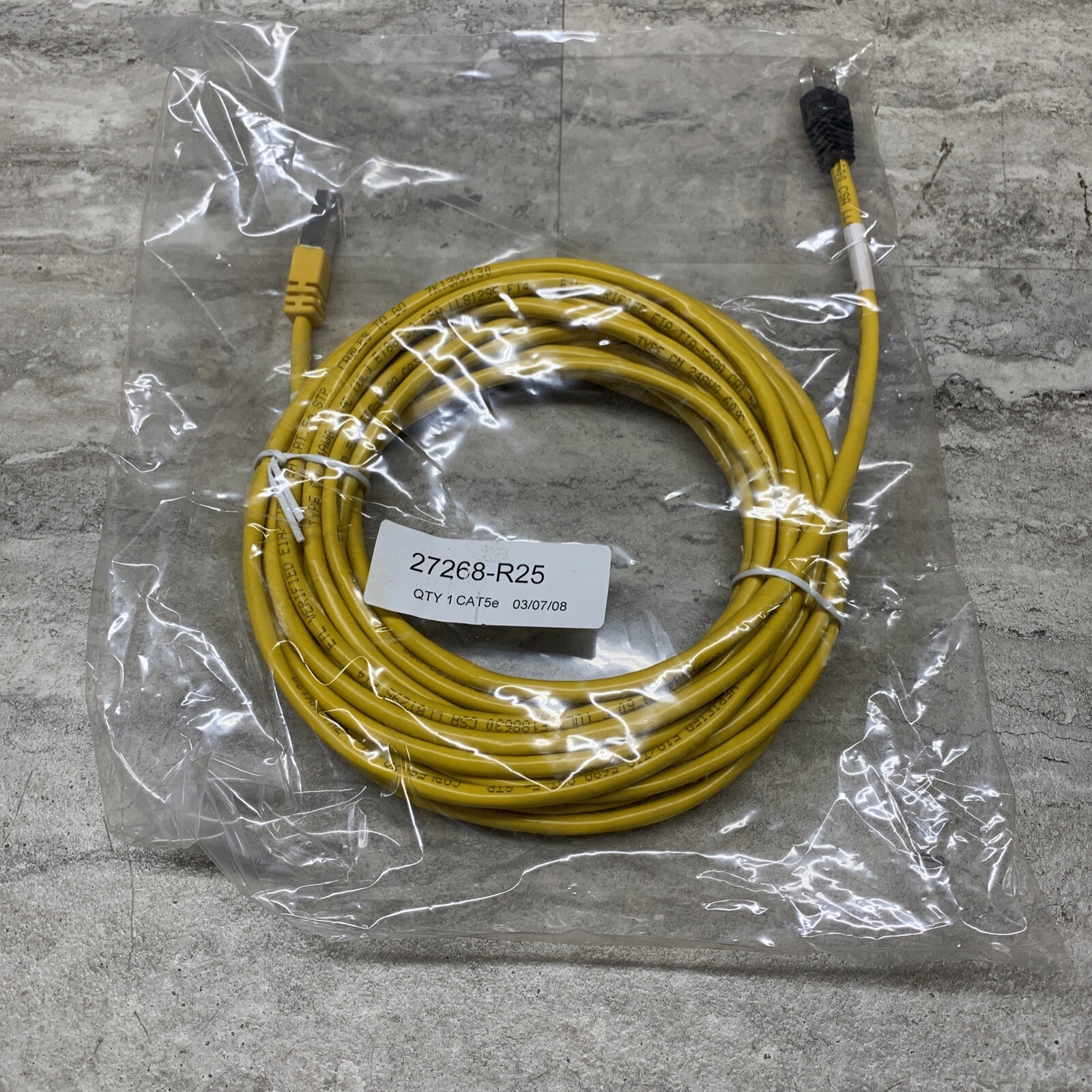 CTG 27268-R25 25' CAT5e RJ45 Yellow Patch Cable, Shielded / Unshielded, New