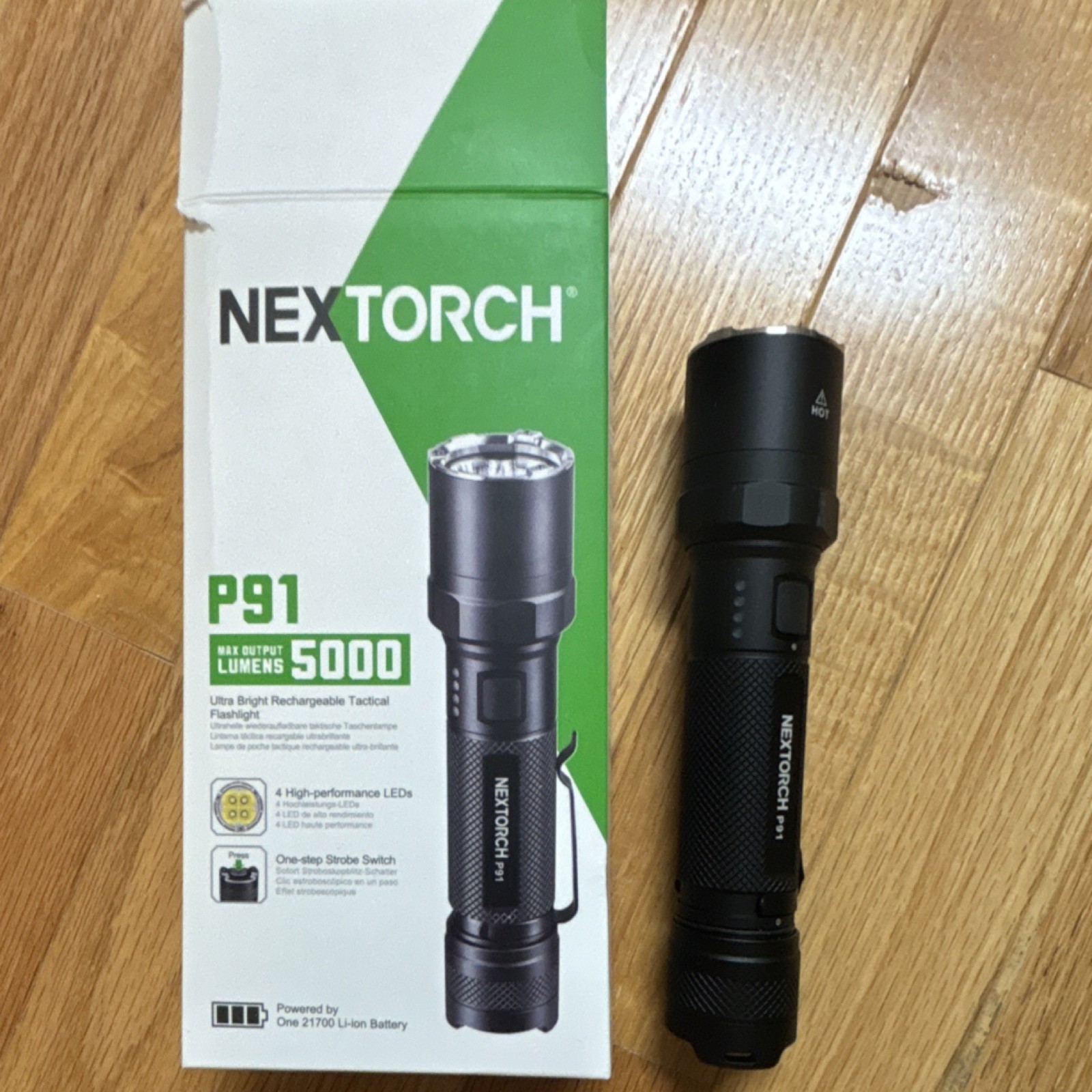 NEXTORCH P91 Rechargeable LED Flashlight 5000 Lumens Aluminum Black