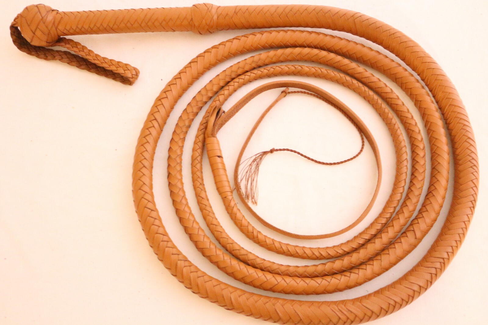Genuine Leather BullWhip 12 Feet, 12 Plaited, Tan Brown, Heavy Duty Bull Whip