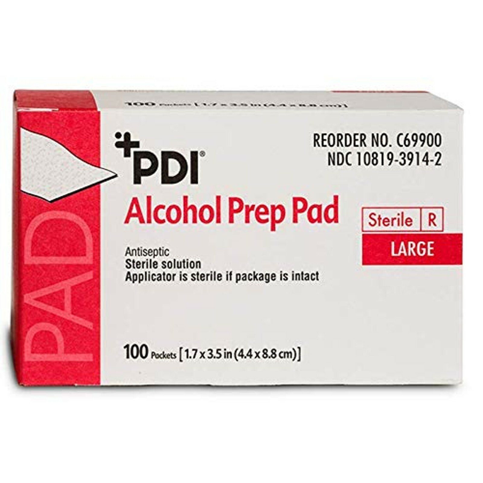 *100-Pieces* PDI Alcohol Prep Pad 70% Isopropyl Alcohol Large Sterile C69900