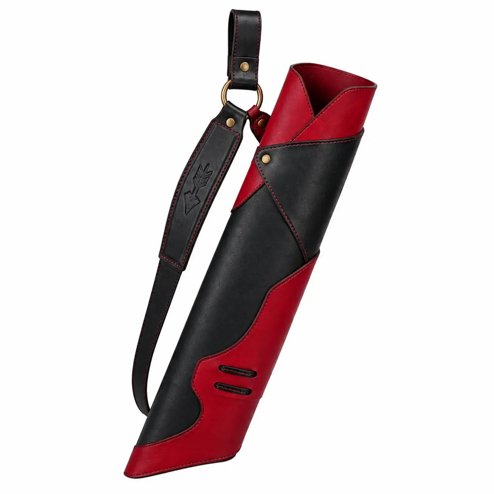 Black & Red Leather Archery Quiver – Handmade Hunting Arrow Holder with Adjustab