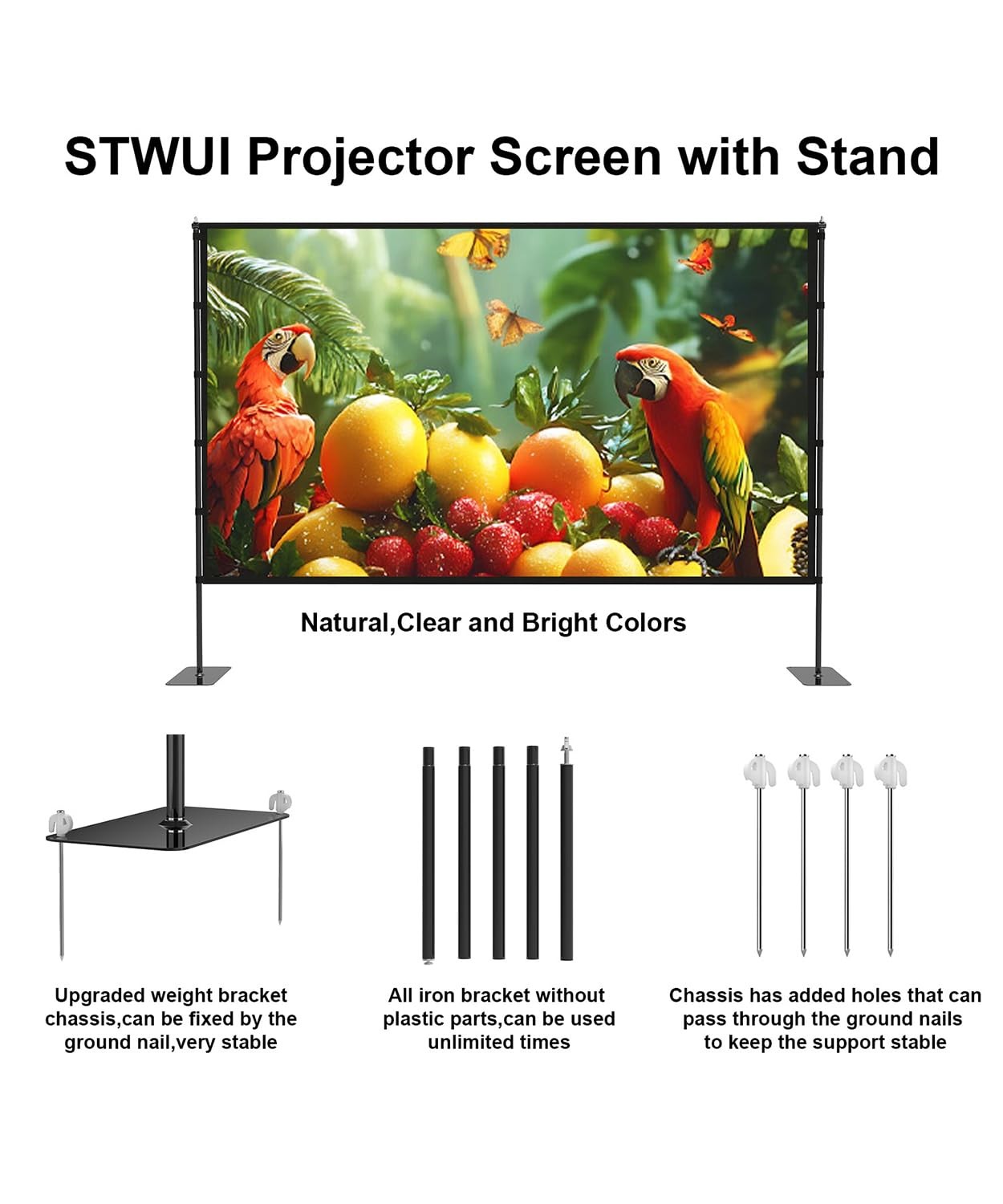 Projector Screen with Stand - 100 Inch Outdoor Projector Screen Portable Proj...