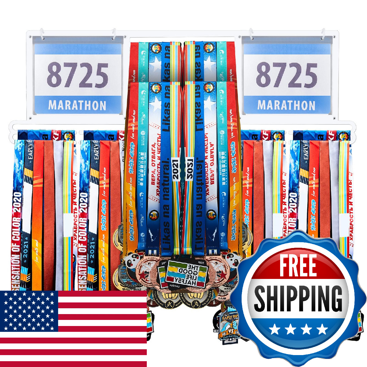Shimeyao Race Bib and Medal Display Hanger, Metal Rack Holder Wall Mounted Award