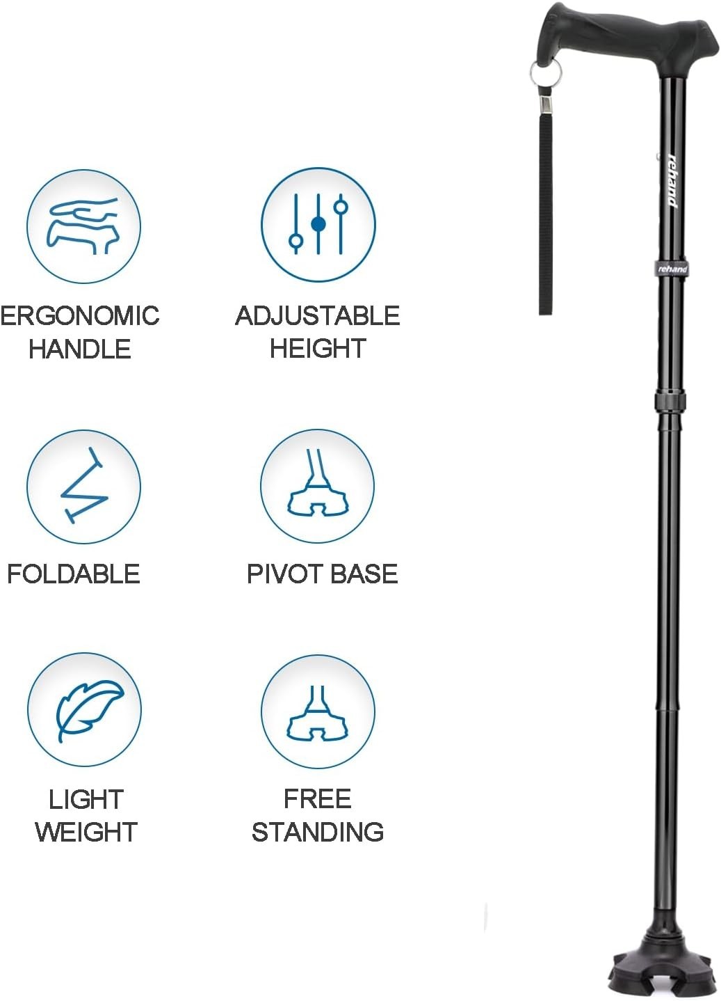 Foldable Adjustable Walking Cane for Seniors - Ergonomic Soft Grip and Stability