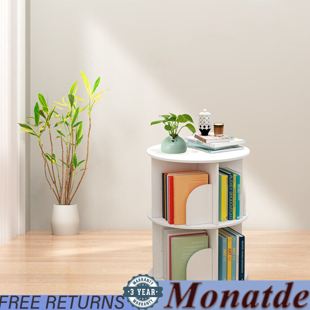 360° 2-Layer Rotating Bookshelf Bookcase,Freestanding Storage Shelf Display Rack