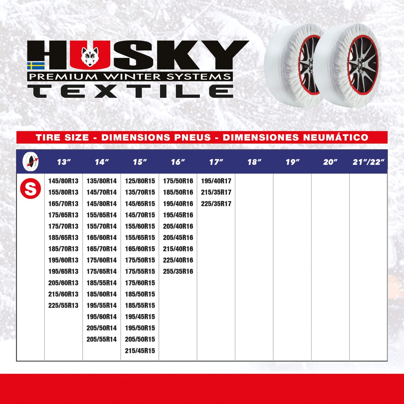 Husky Snow Sock for Tyre Size 165/70 R14 Winter Wheel Tyre Ice Frost Snow Chain