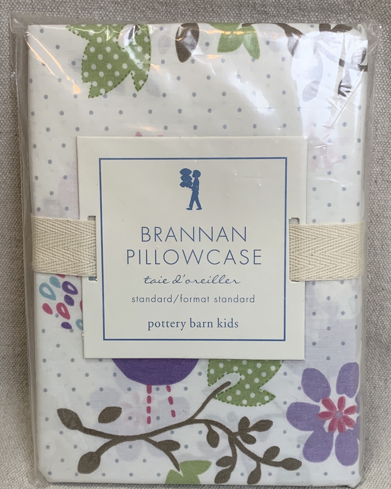 NEW Pottery Barn Kids Brannan Lavender Flower BIRD Pillowcase