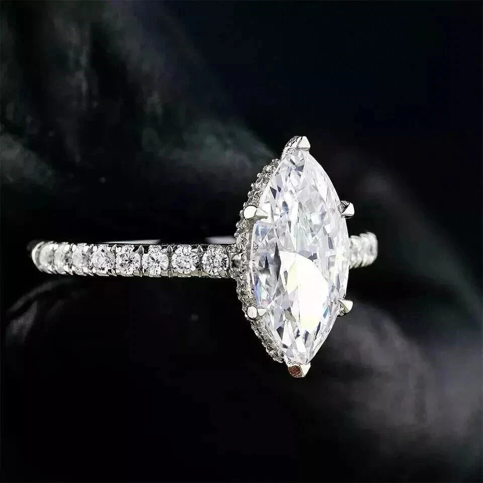 Marquise Cut 3.10 Ct Moissanite Prong Setting Wedding Engagement Ring