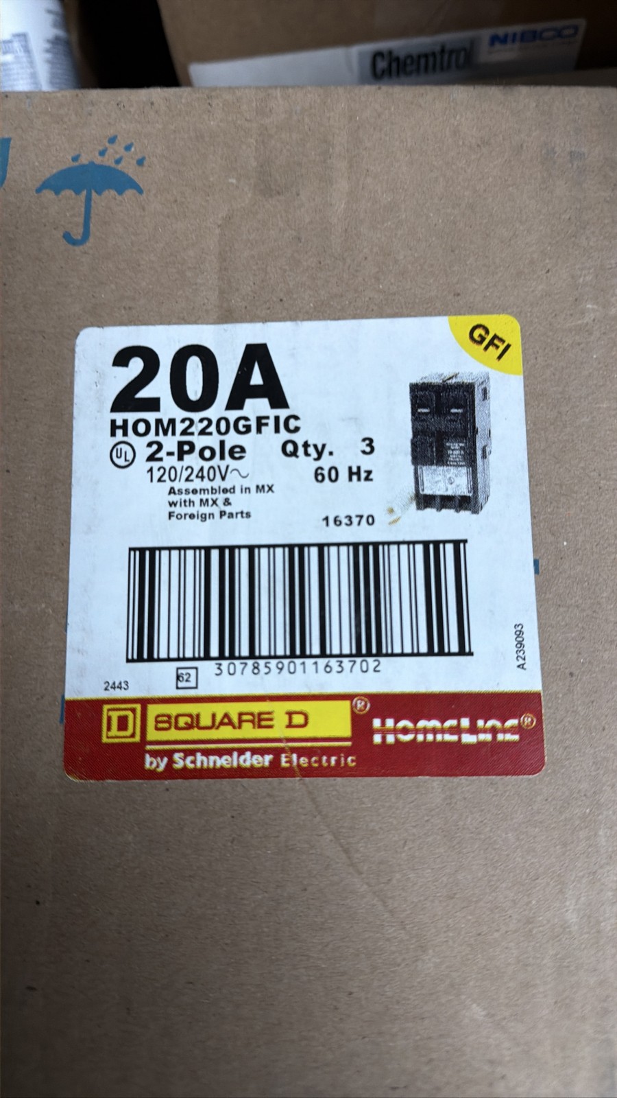 Square D Homeline HOM220GFIC 20A 2-Pole GFCI Breaker 120/240V lot of 3