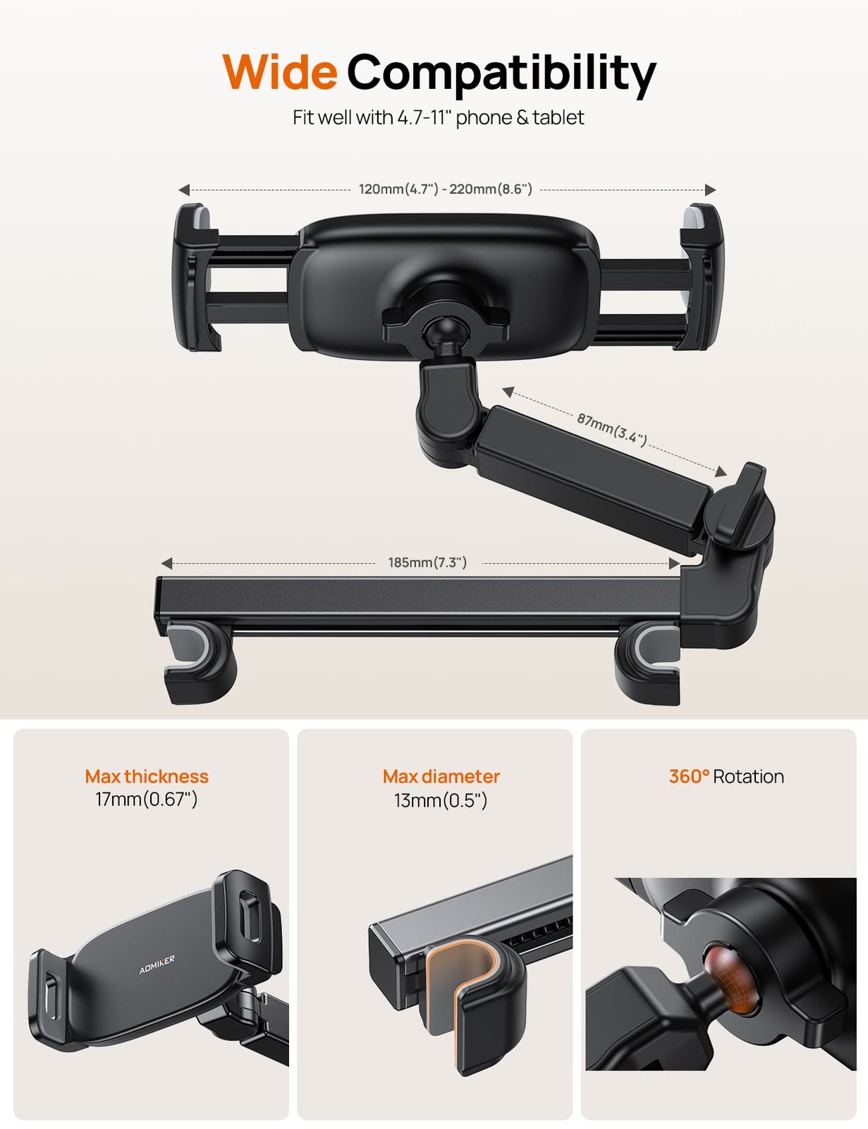 iPad Holder Car Headrest Stretchable Arm 2025 Adjustable Tablet Mount for Ca...