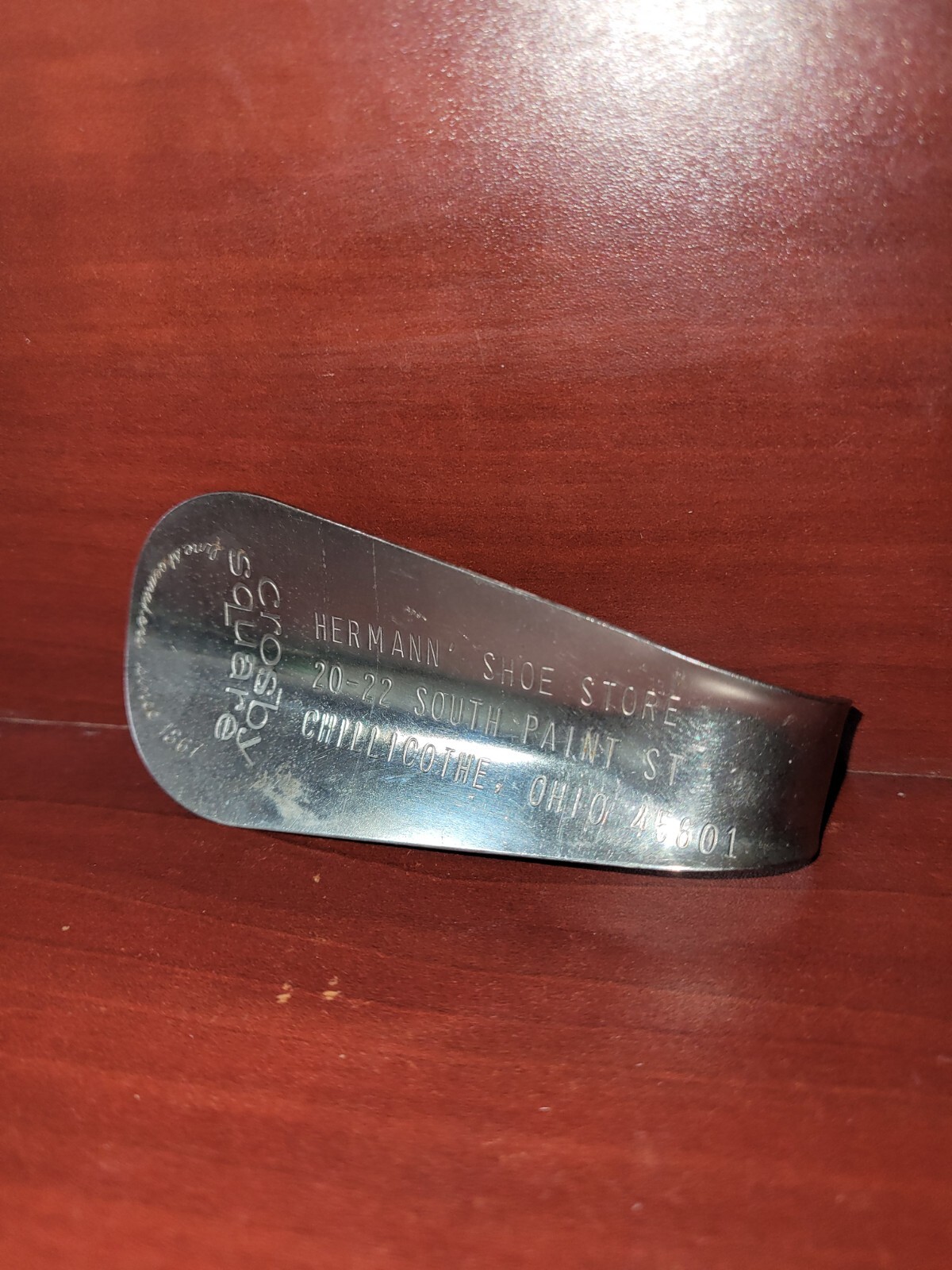 Vintage Metal Shoehorn Advertising CHILLICOTHE OHIO Hermann's Shoe Store