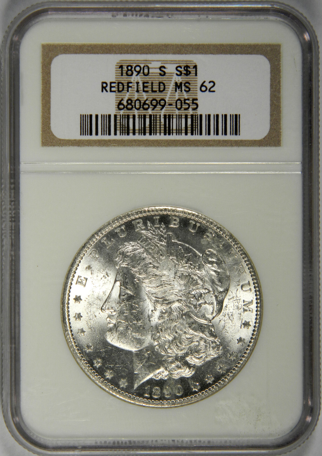 1890-S MORGAN DOLLAR REDFIELD COLLECTION! NGC MS62!