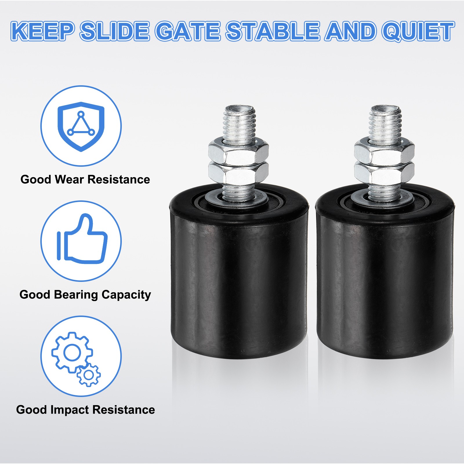 4Pcs Slide Gate Guide Roller 2" Nylon Sliding Gate Support Assembly, Black