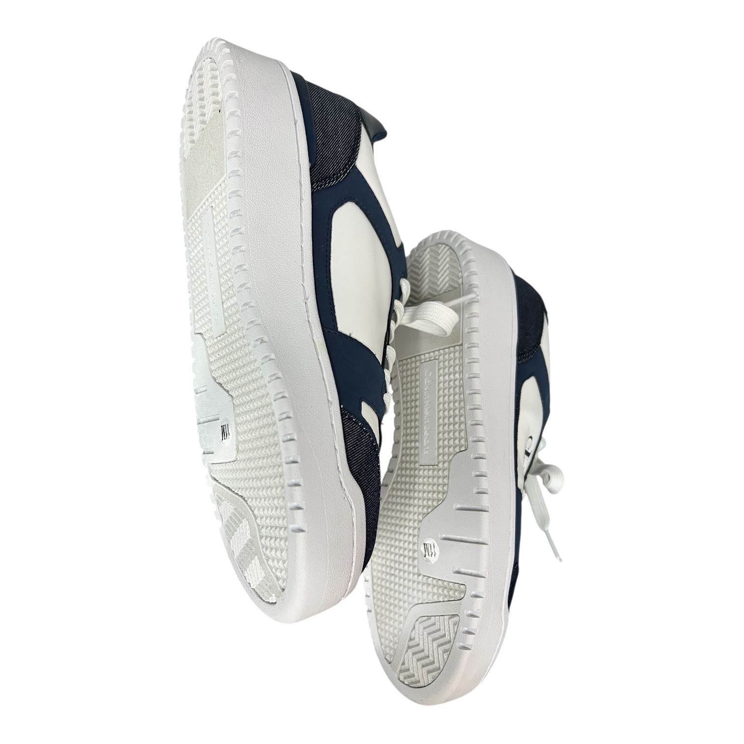 Calvin Klein Men's White Navy Leather Suede Trim Low Top Sneakers Size 11W