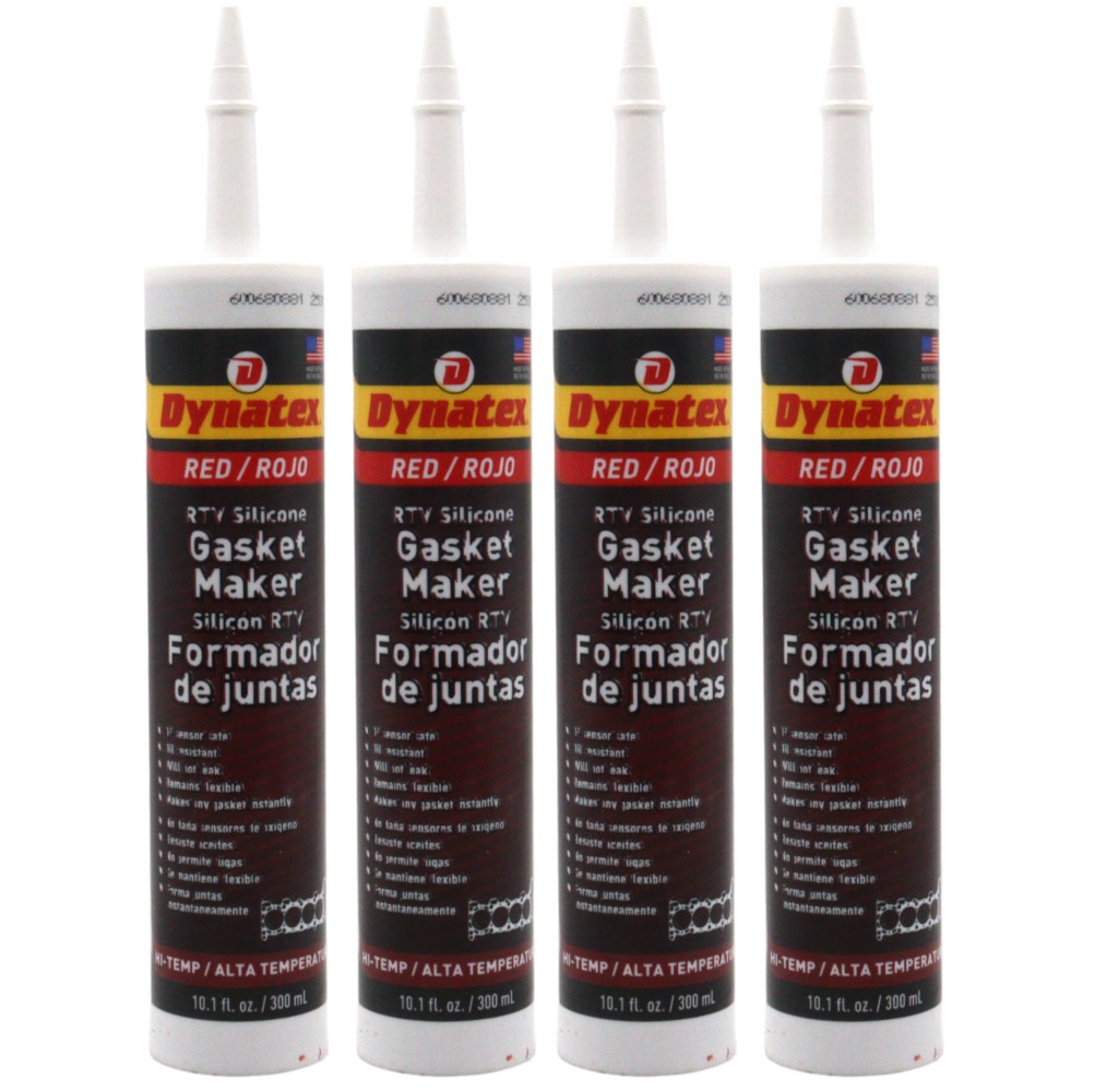 Dynatex Red Hi-Temp RTV Gasket Maker 10.1oz Tube - Sensor Safe, 650°F (4-Pack)