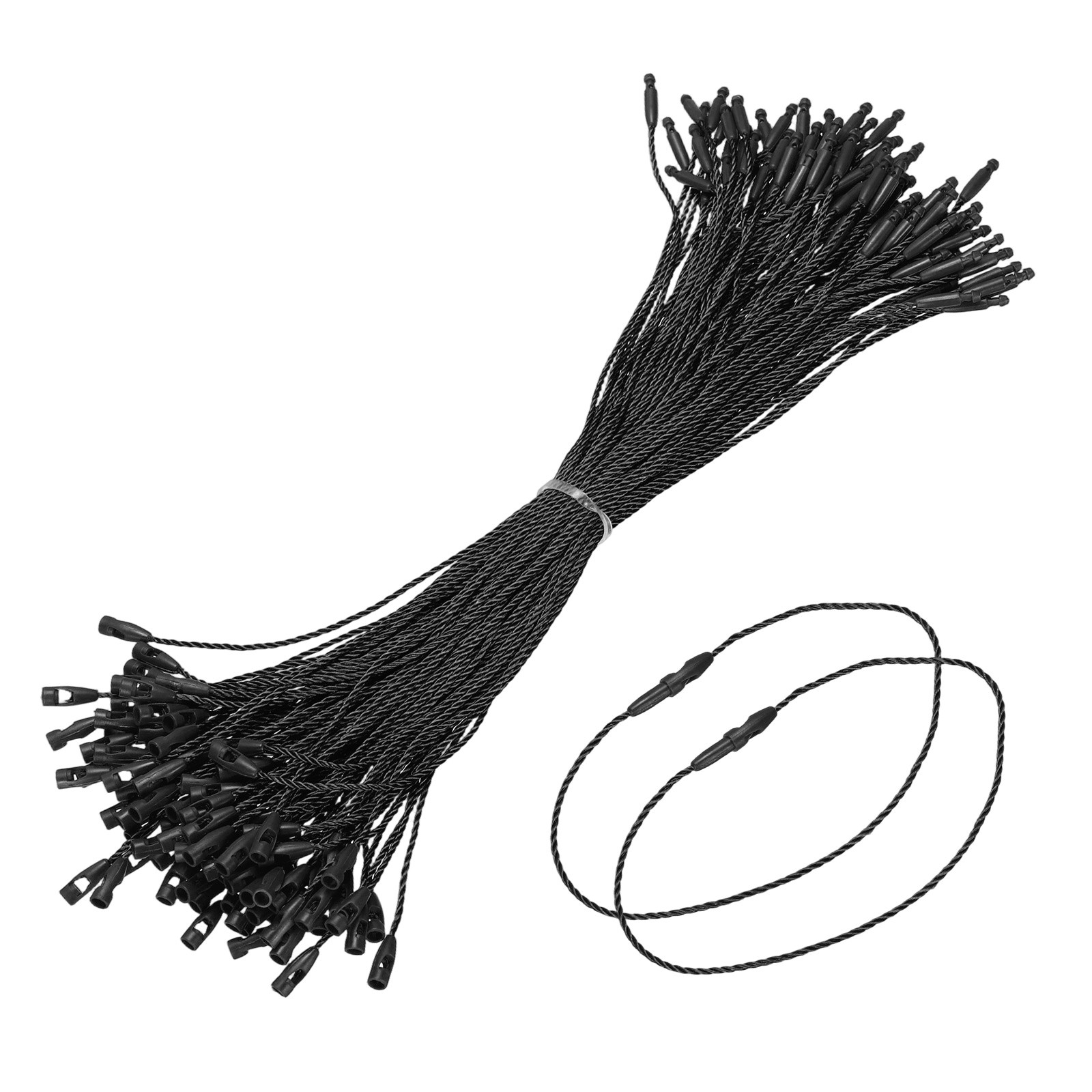1000 Pcs Polyester Hang Tag String 8" Snap Lock Pins Loop Fastener, Black