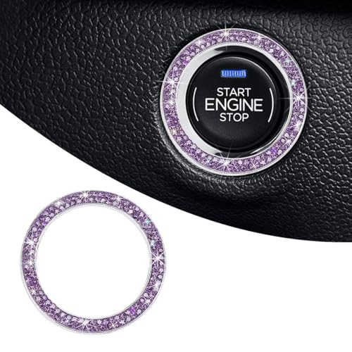 Car Bling Engine Start Ring Decal, Crystal Rhinestone Push to Start Purple