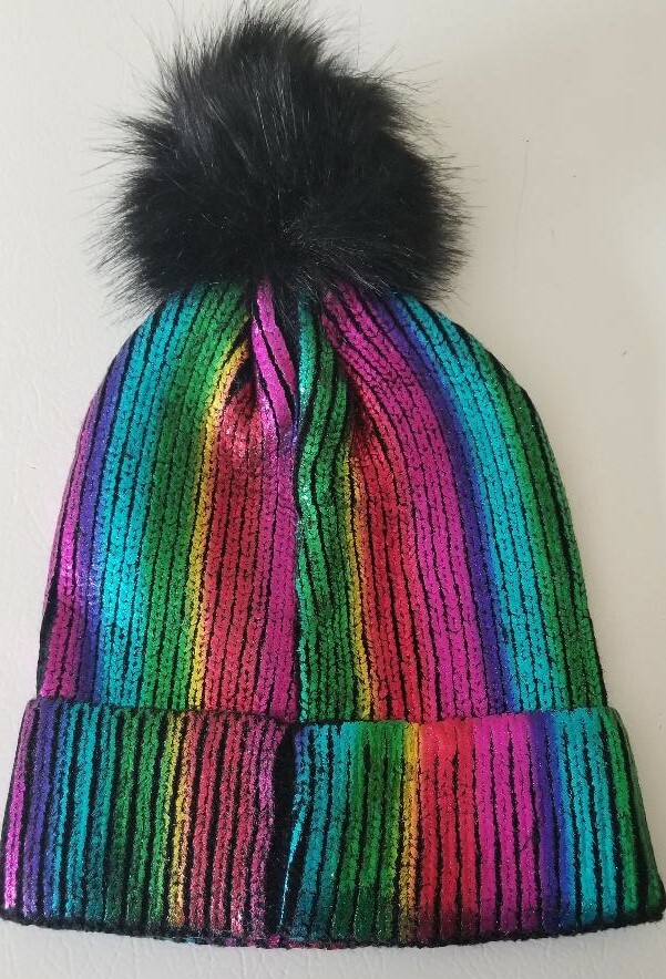 GB Girls Metallic Faux Fur Hat Knit Beanie Pom Pom Pick Color New