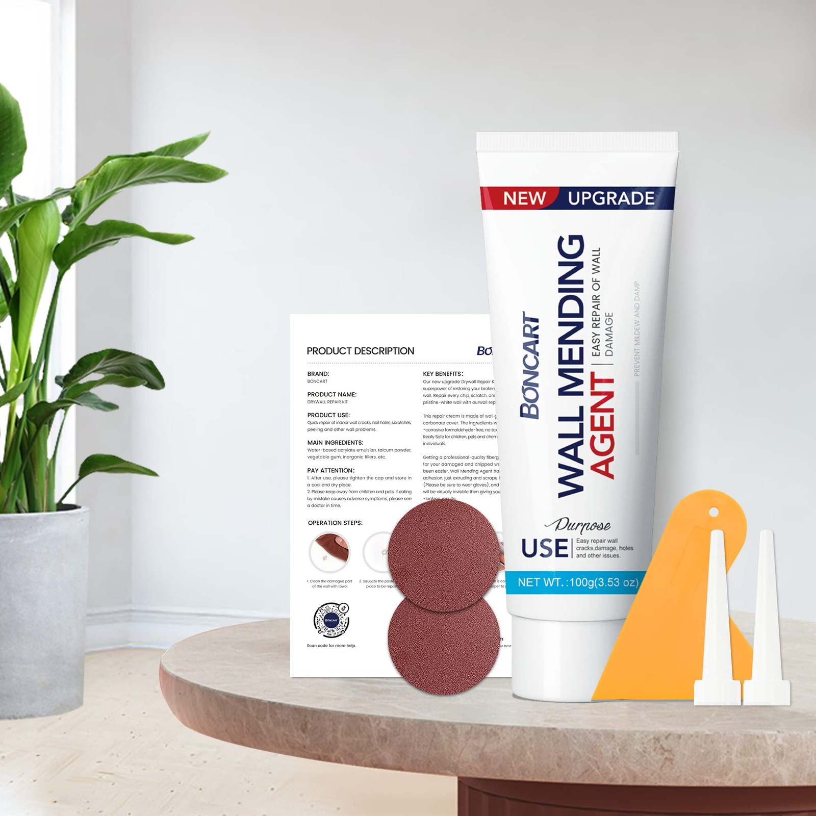 Drywall Repair Kit,2 Pack Wall Mending Agent,Wall Spackle with Scraper, White