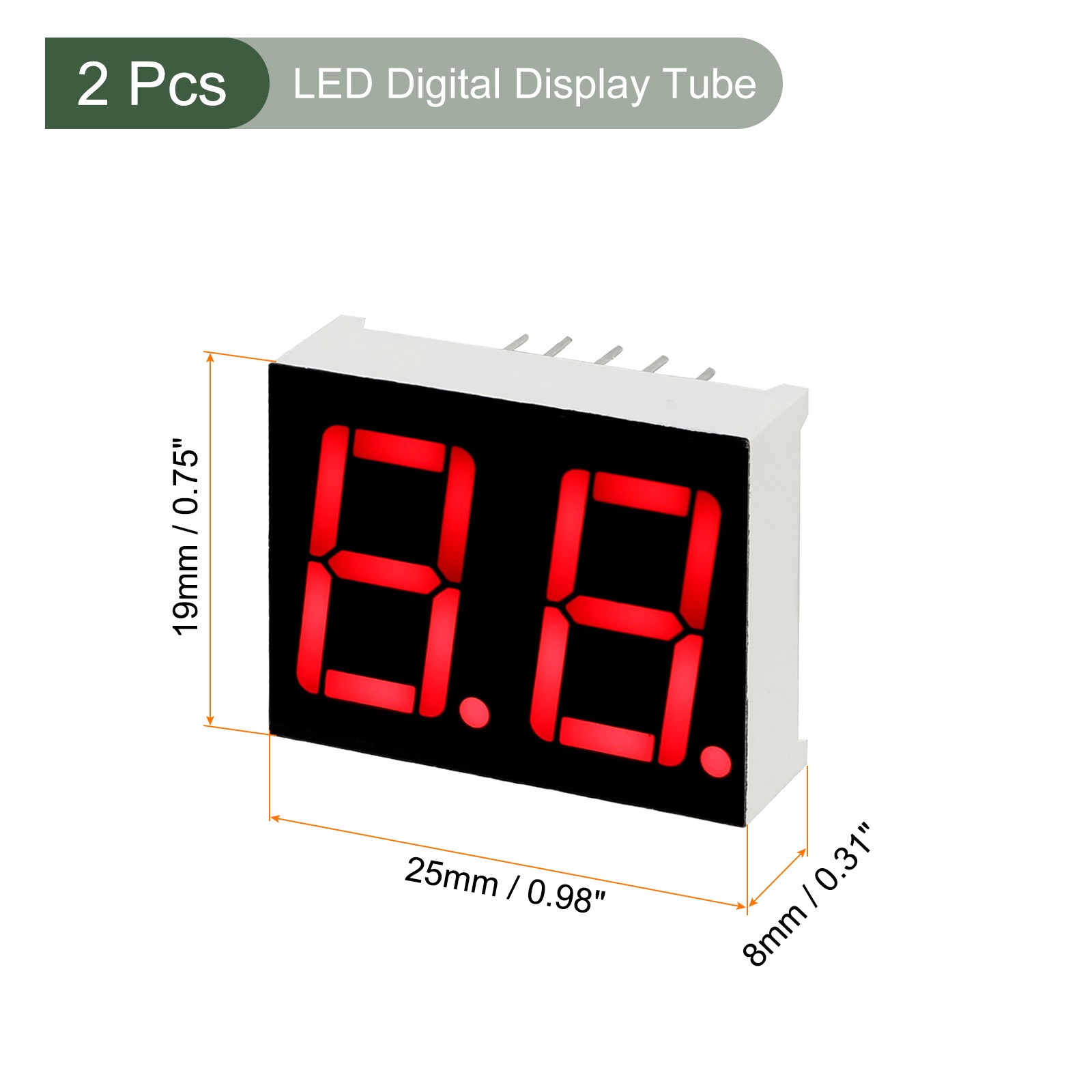 2 x LED Display Digital Tube Segment Common Cathode 2 Bit 7 DIY 0.55" Red 10 Pin