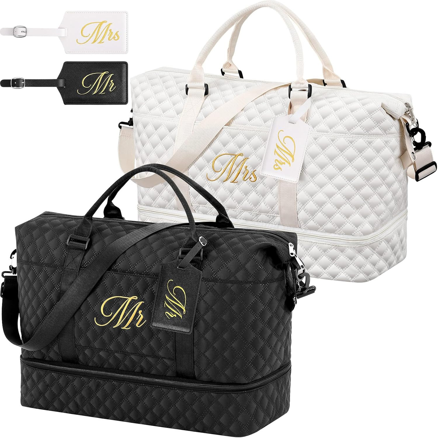 4 Pcs Duffel Bag Set Include 2 Honeymoon Travel Bags with Shoe Compartment and 2