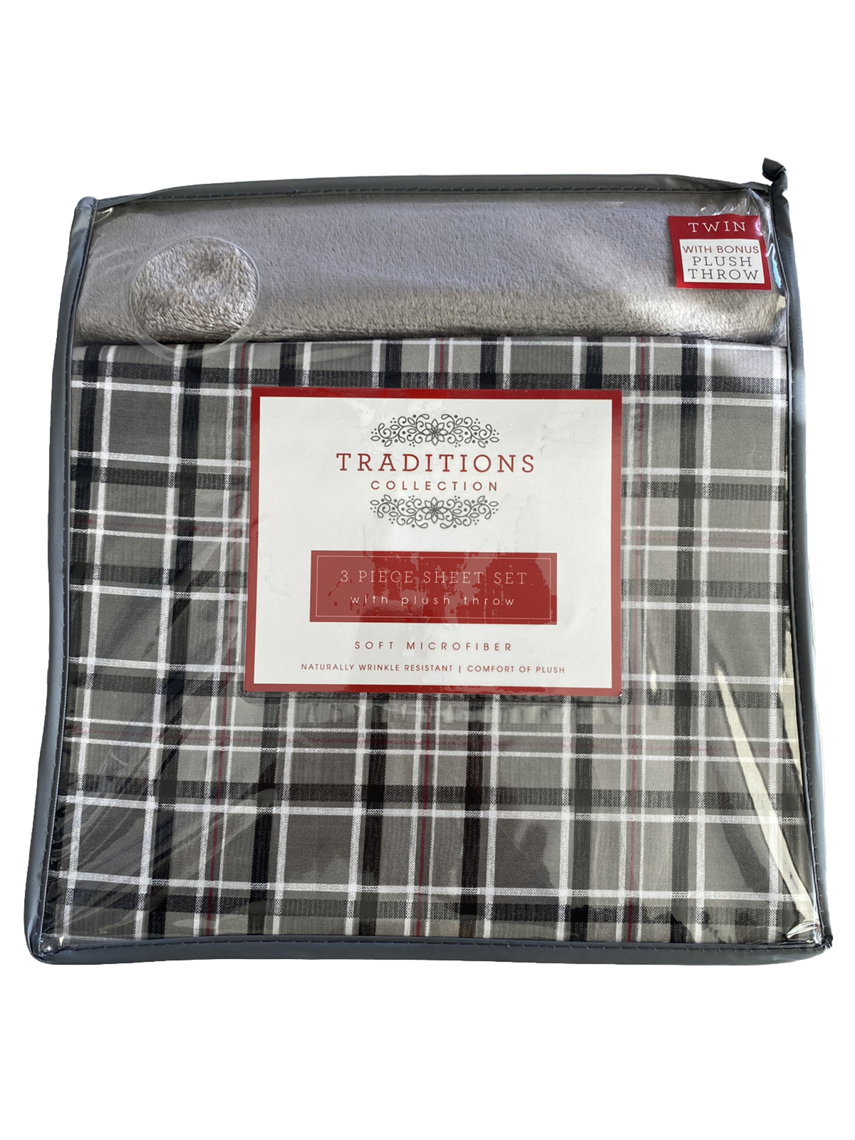 Traditions Collections Twin Plaid Sheet Set with  Plush Throw