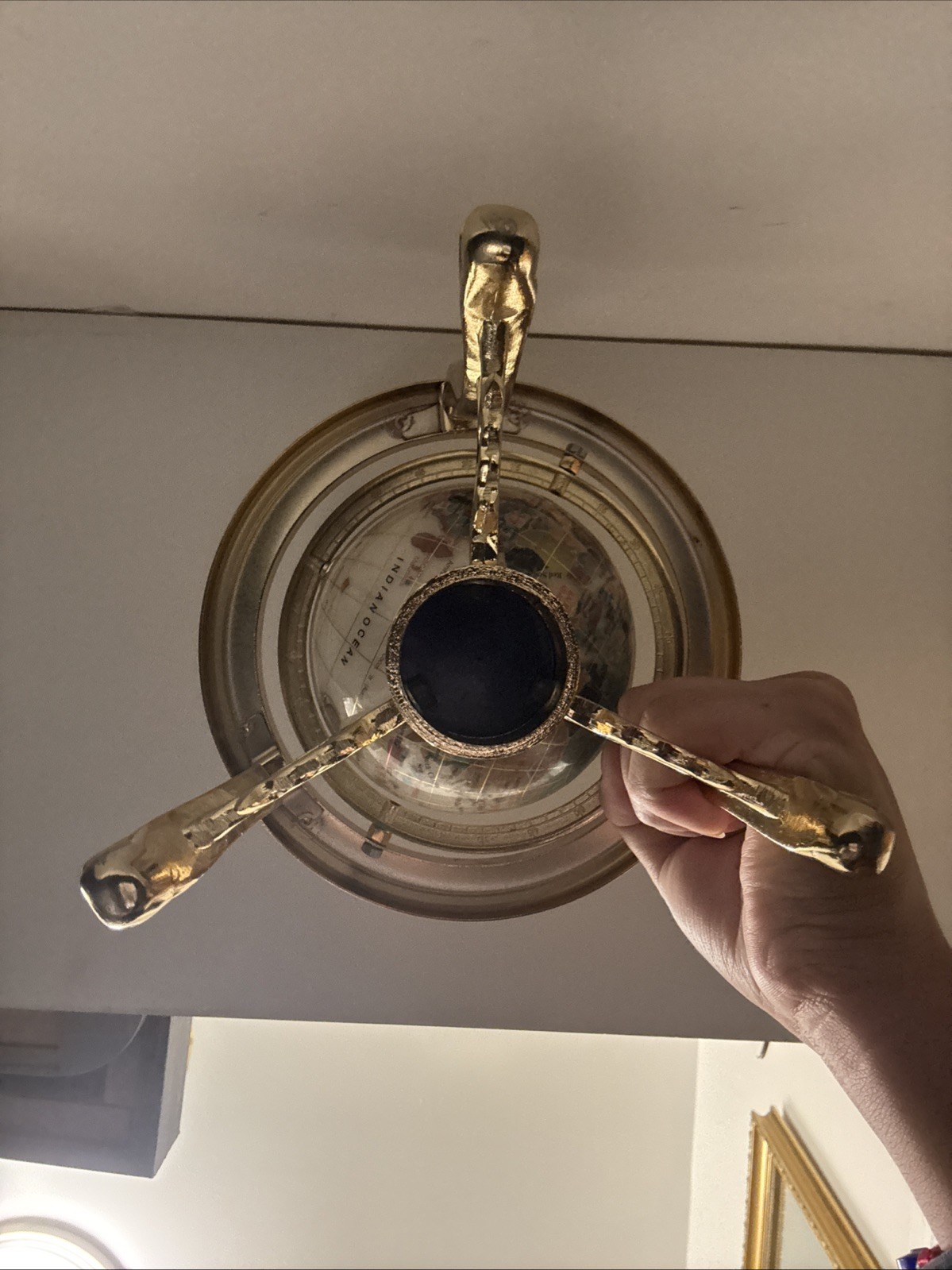 World Globe with Gold Metal Stand & Compass