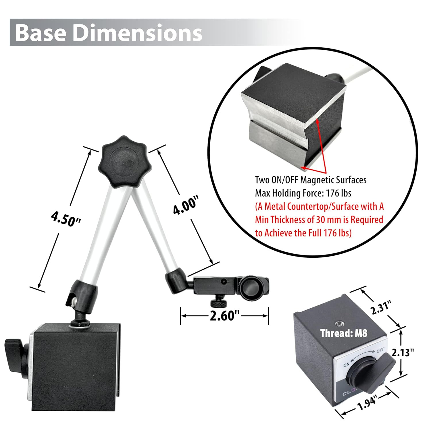 Clockwise Tools Digital Indicator with Magnetic Base Holder Stand, DIBR-0105 0-1