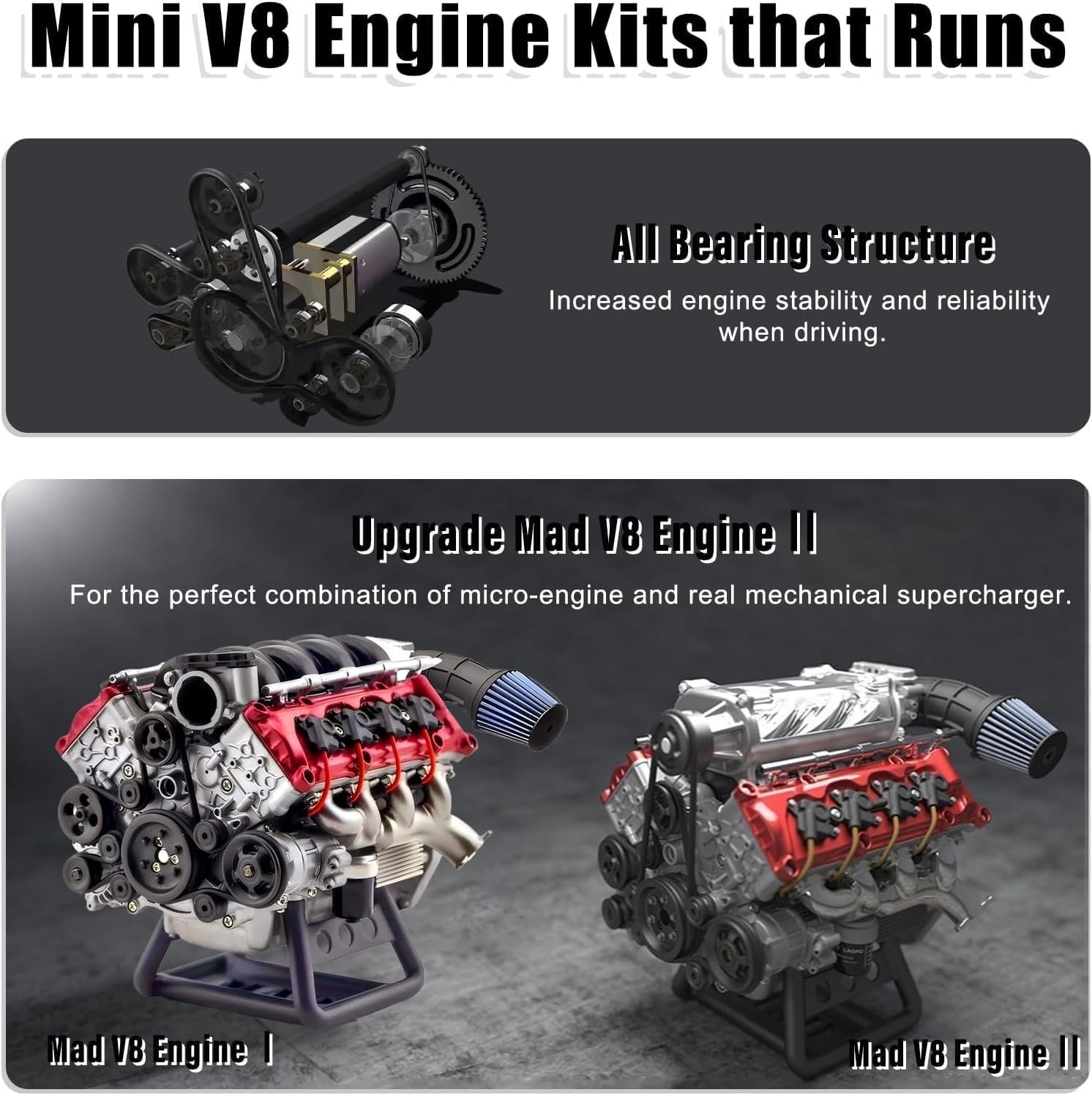 Mini V8 Engine Kits That Runs - V8 Engine Model Kits, Cison Engine MAD Miniature