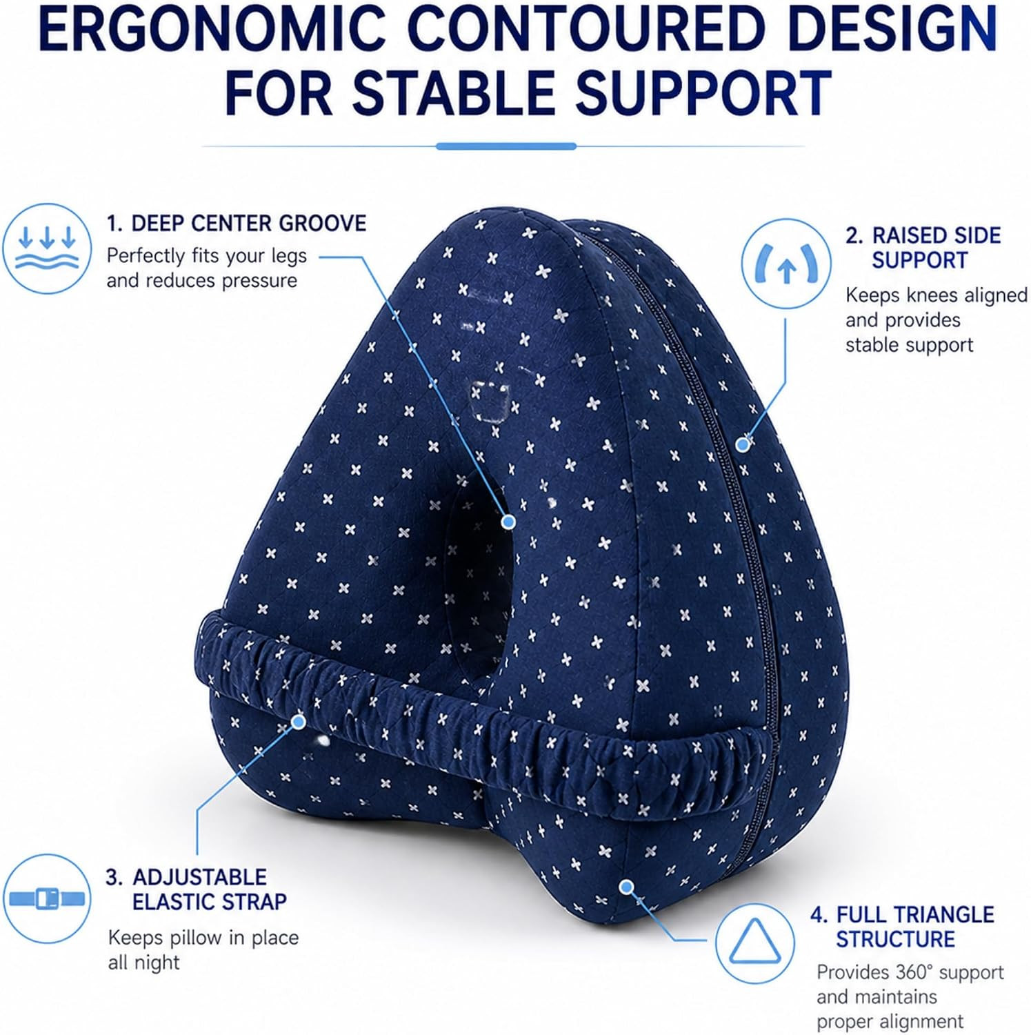 Alignment Pillow for Side Sleepers, Memory Foam Knee Pillow with Adjustable Stra