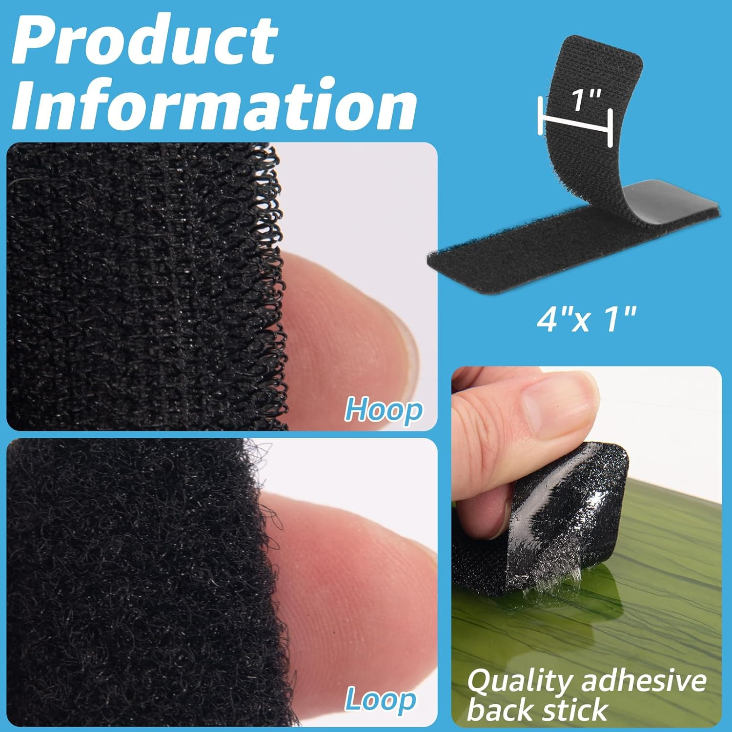 16 Sets Hook and Loop Tape 1x4in Heavy Duty Adhesive Sticky Back Strips