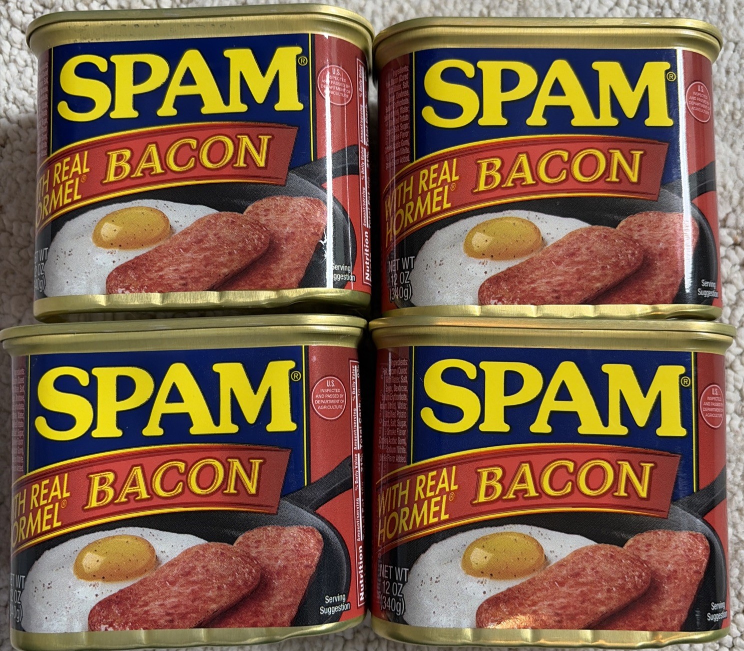(4 pack) SPAM with HORMEL Bacon, 12 oz Aluminum Can, 7G Protein Canned Meats