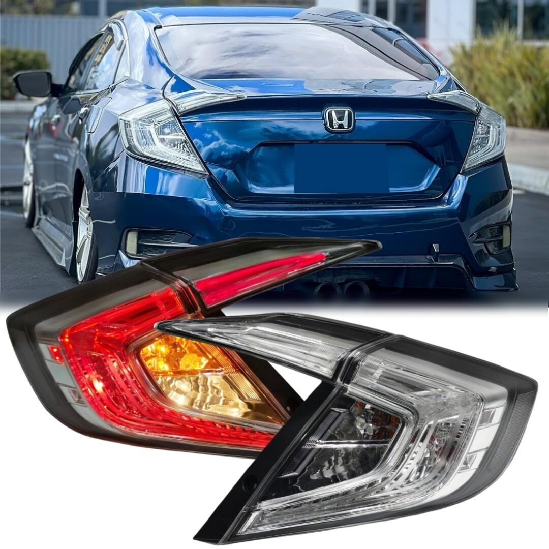 Clear Chrome LED Tail Lights for Honda Civic Sedan 2016-2021 10th Gen Rear Light