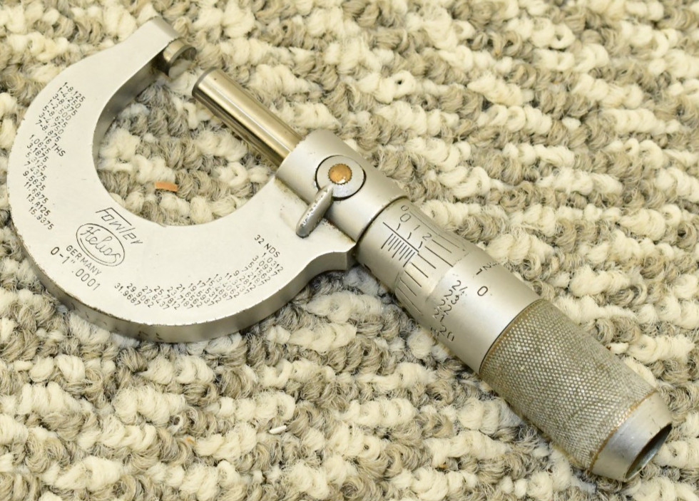Vintage Fowler Helios Outside Micrometer 0-1" Range .0001" Grads Carbide Germany