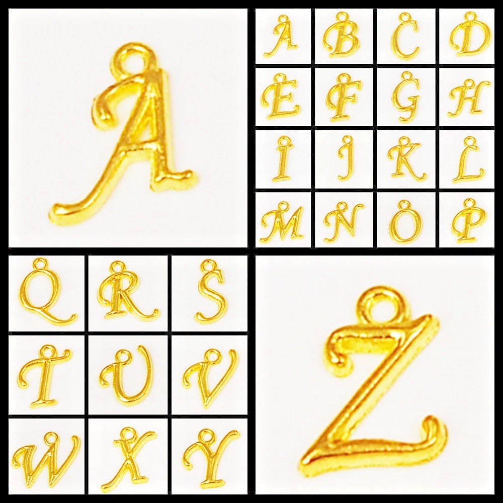 Gold Plated Alphabet Letter Charms DIY Bracelet,Necklace,Pendant Jewelry 2pcs