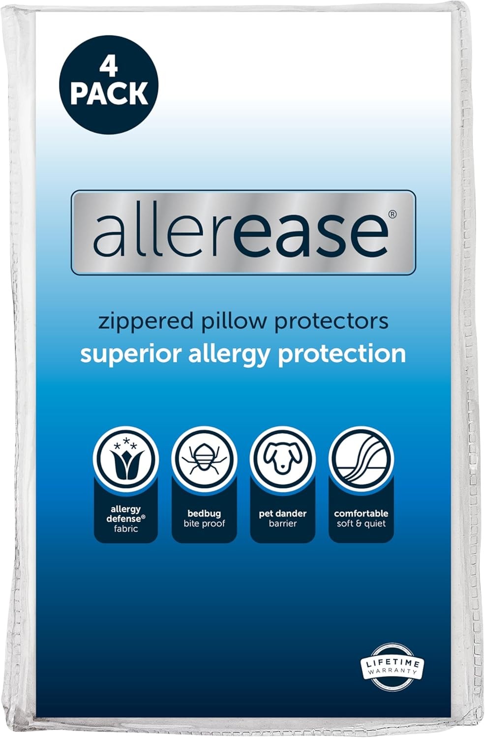 Set of 4 Standard/Queen AllerEase Pillow Protectors Moisture Wicking Advanced