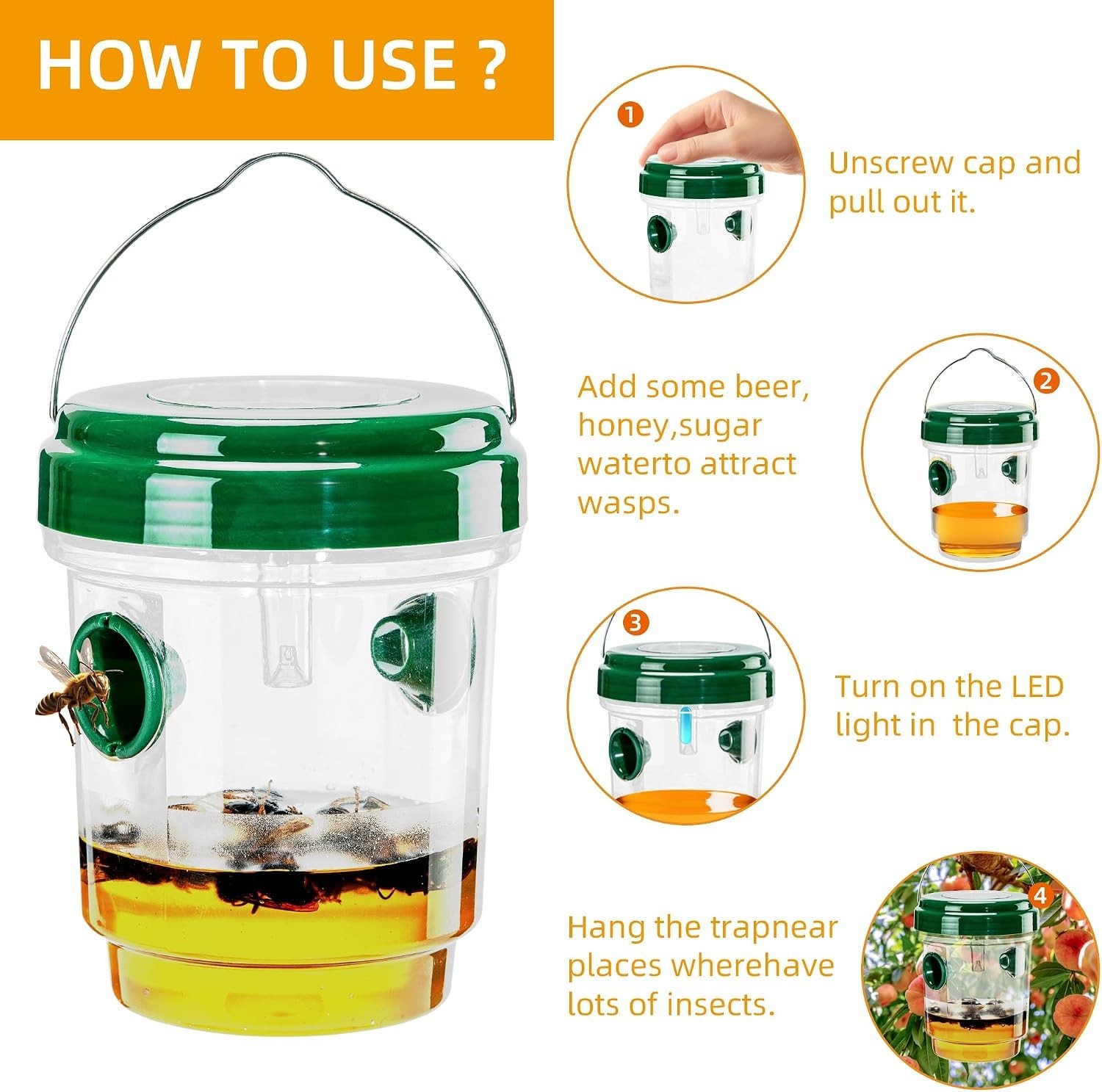 Sahcnu Hanging Wasp Trap with Solar Panel Light