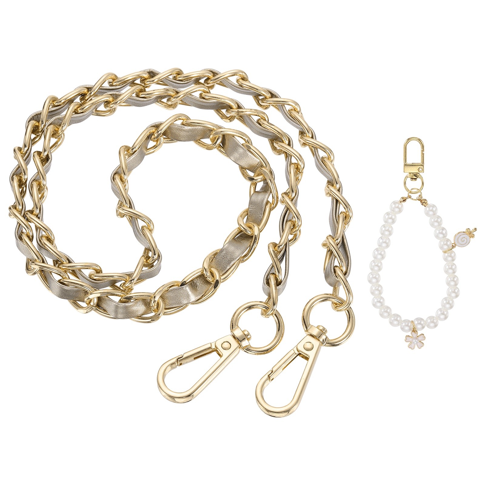 Purse Chain Strap, 31.5 Inch PU Leather Chain Strap with Pearl Pendant, Yellow